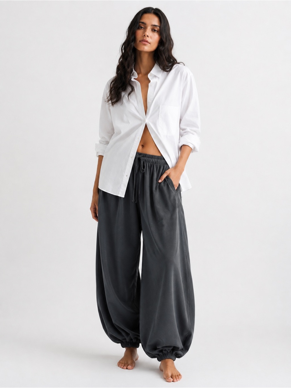 FP Movement by Free People Charcoal Wide-Leg Drawstring Harem Pants